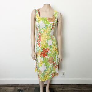 [Vintage] 60s St. Croix by Island Stuff Tropical Floral Square Neck Midi Dress